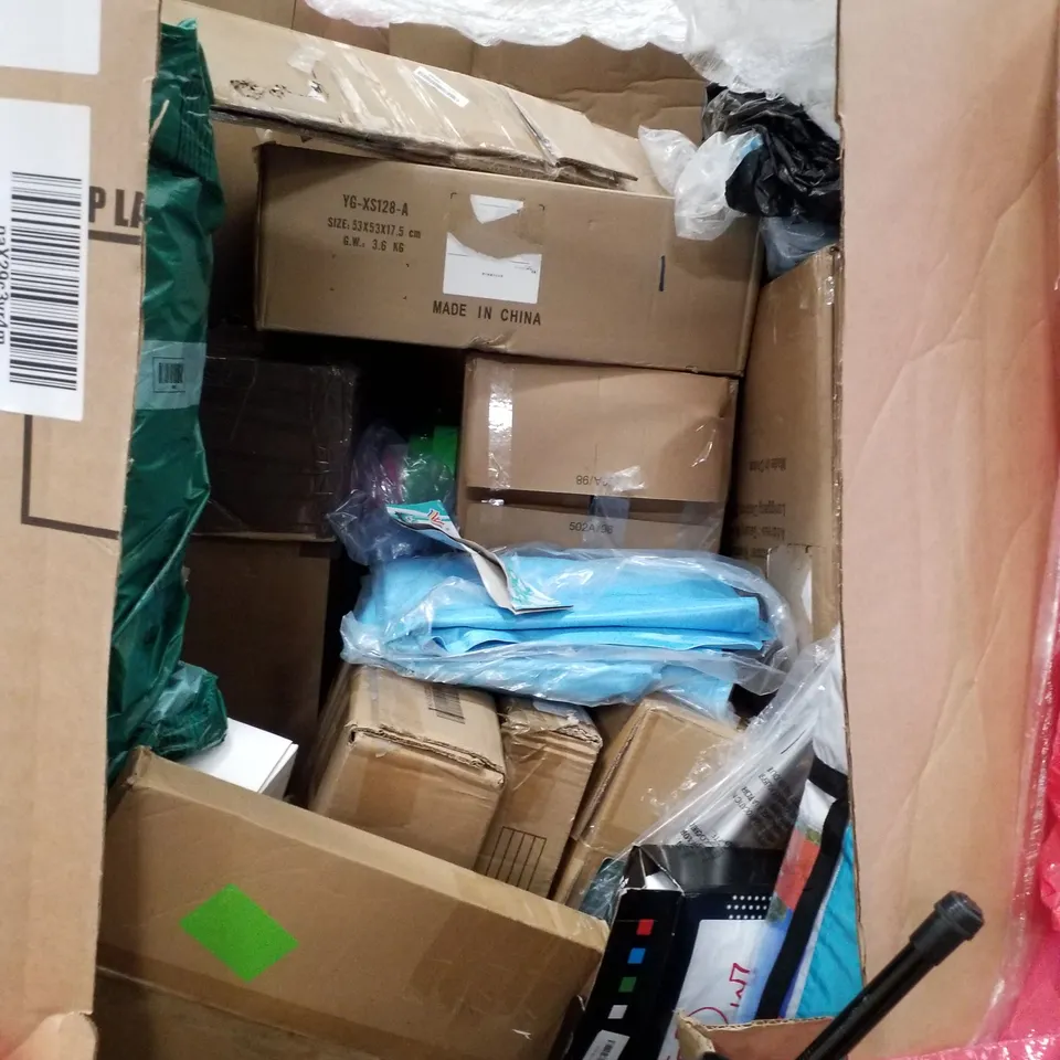 PALLET OF ASSORTED PRODUCTS INCLUDING POP UP GAZEBO/PAVILLON, FOOD PROCESSOR, FISHING TACKLE, UMBRELLA, PEDESTAL FAN