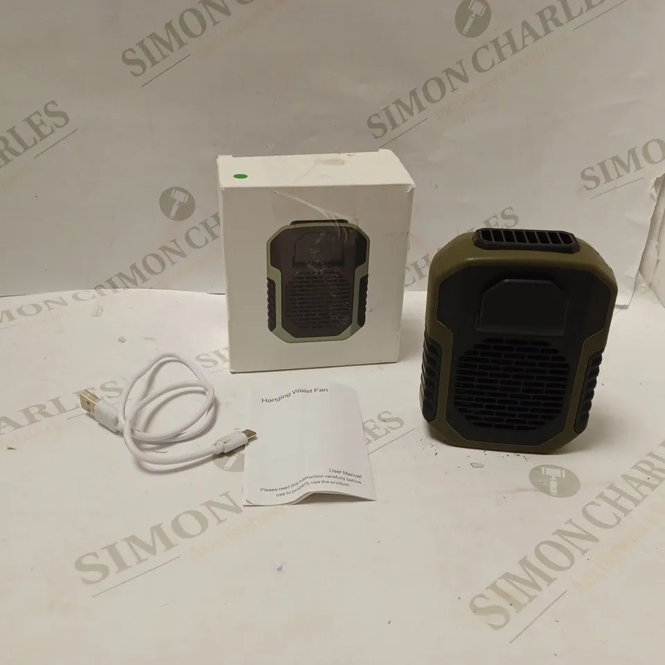 BOXED HANGING WAIST FAN - MODEL DQ215 - WITH USB CABLE AND INSTRUCTIONS