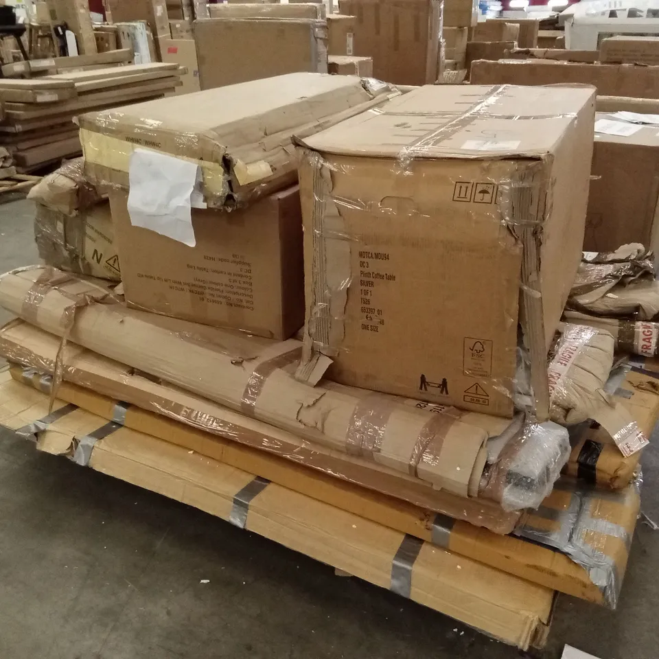 PALLET OF ASSORTED INCOMPLETE DESIGNER FURNITURE PARTS AND PIECES 