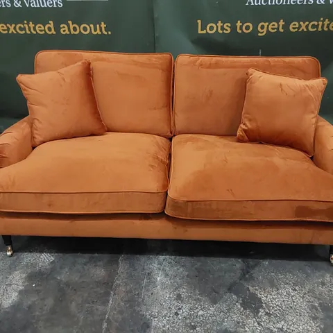 QUALITY DESIGNER 2 SEATER SOFA ORANGE VELVET FABRIC