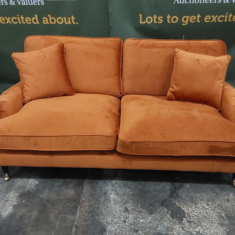 QUALITY DESIGNER 2 SEATER SOFA ORANGE VELVET FABRIC 