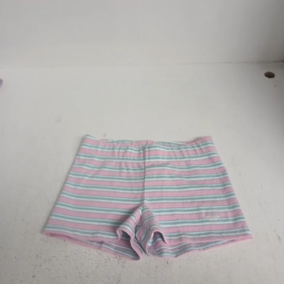 ADIDAS ' STRIPED SHORTS – PINK/BLUE (UK 12-14)