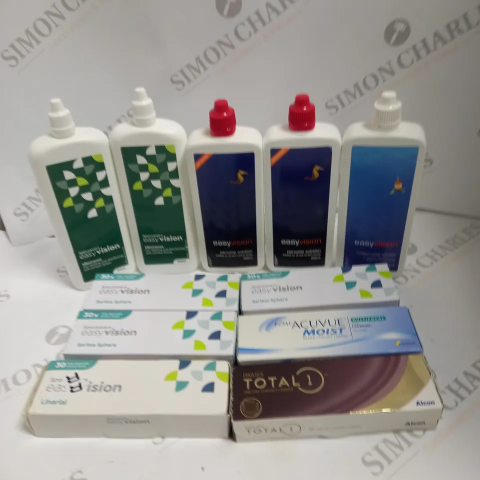 BOX TO CONTAIN APPROX. 25 X ASSORTED VISION CARE PRODUCTS. INCLUDES CONTACT LENSES & CONTACT LENSE CLEANING SOLUTION. BRANDS VARY - COLLECTION ONLY