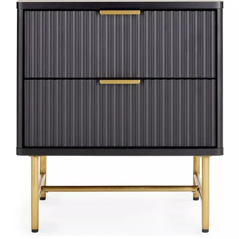 CORA 2 DRAWER BEDSIDE CHEST - BLACK/BRASS 