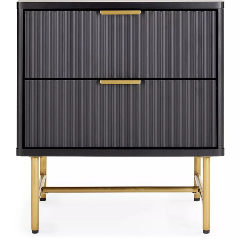 CORA 2 DRAWER BEDSIDE CHEST - BLACK/BRASS 