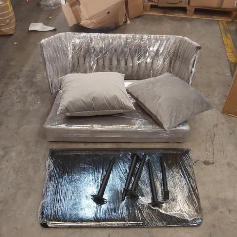 BOXED DESIGNER GREY VELVET SOFA (1 BOX)