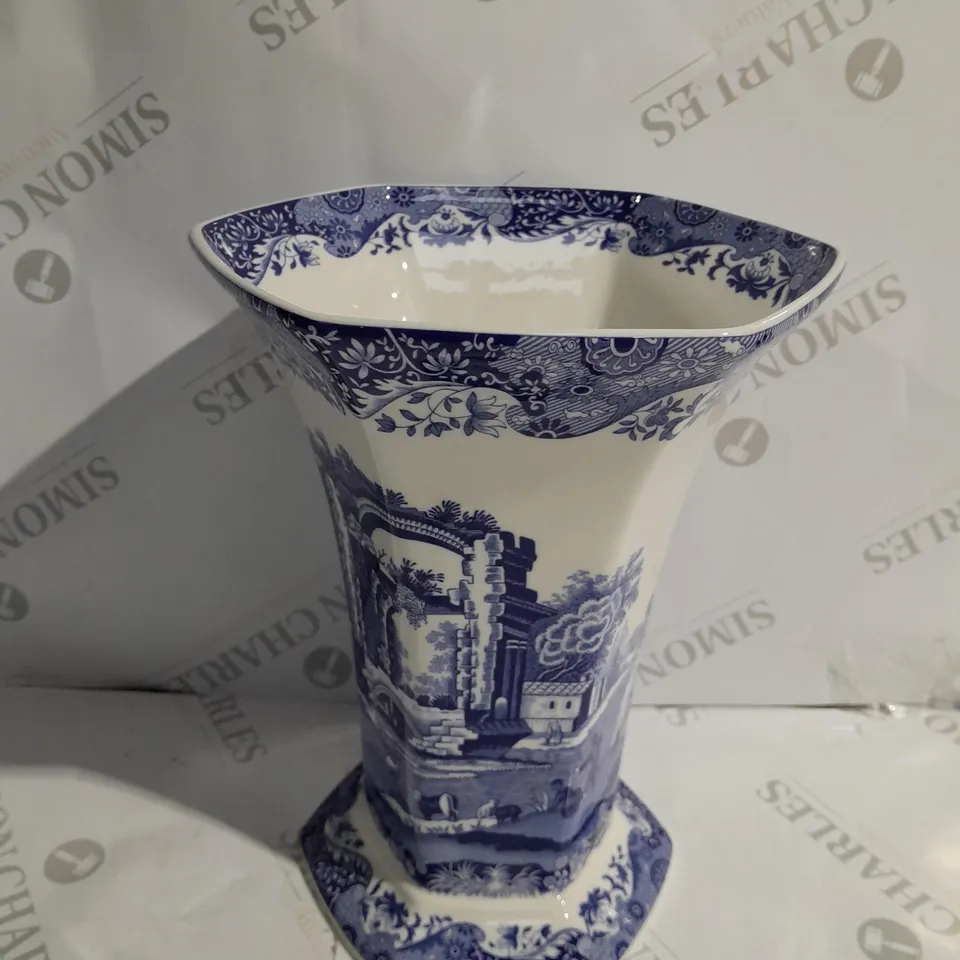 SPODE BLUE ITALIAN HAXAGONAL VASE 