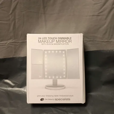 24 LED TOUCH DIMMABLE MAKEUP MIRROR WITH 2X & 3X MAGNIFICATION – THE BEAUTY SPECIALISTS