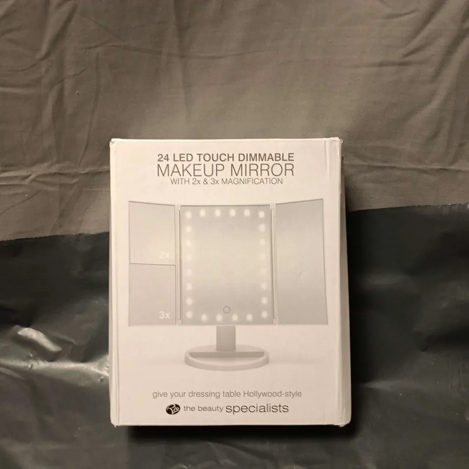 24 LED TOUCH DIMMABLE MAKEUP MIRROR WITH 2X & 3X MAGNIFICATION – THE BEAUTY SPECIALISTS