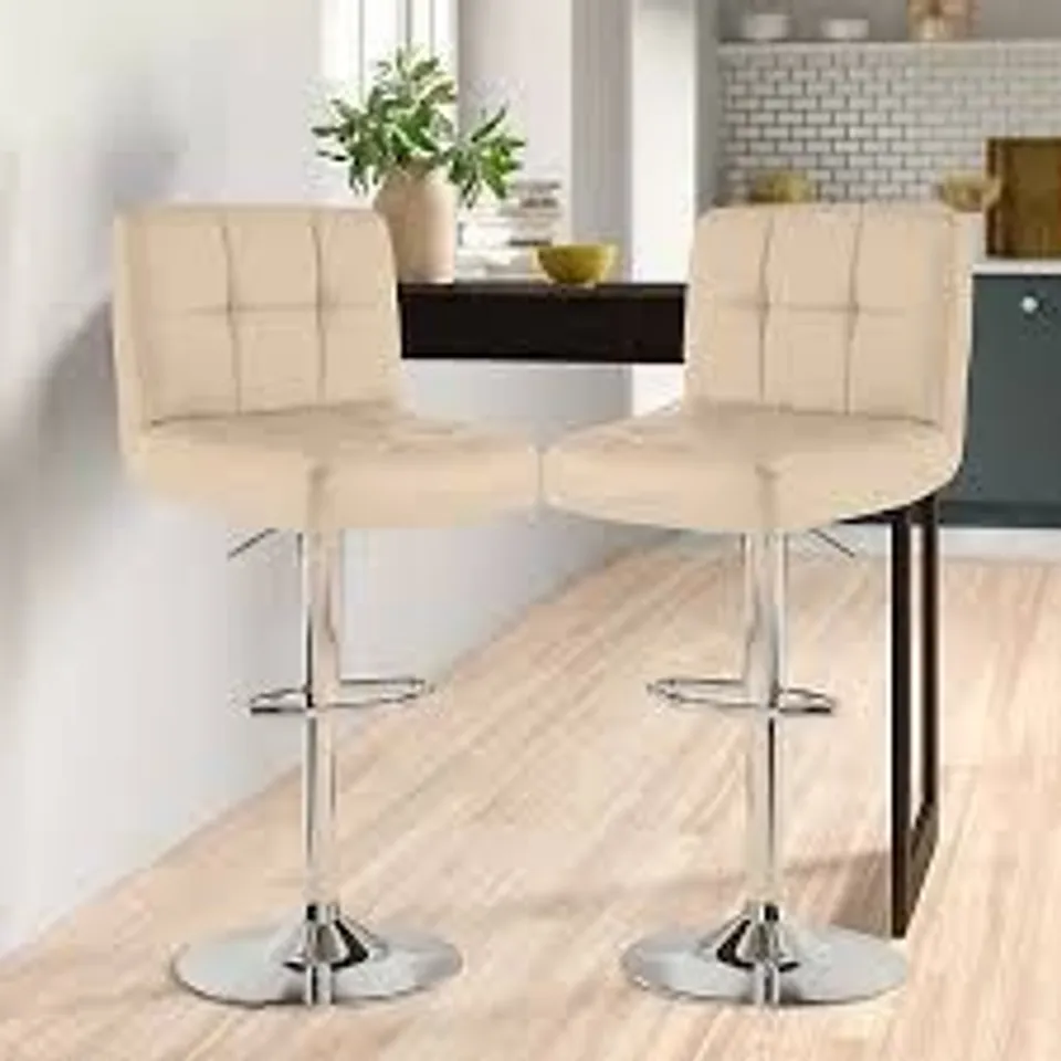BOXED SET OF 2 NEO CREAM FAUX LEATHER BAR STOOLS WITH POLISHED CHROME LEGS (1 BOX)