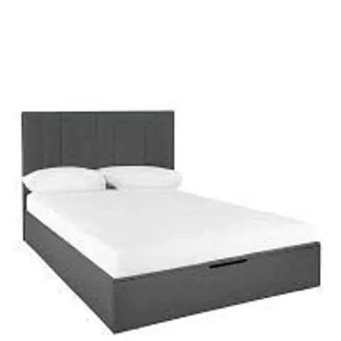 BOXED NOVA FAUX LEATHER END LIFT UP STORAGE OTTOMAN KING BED - GREY (4 BOXES)