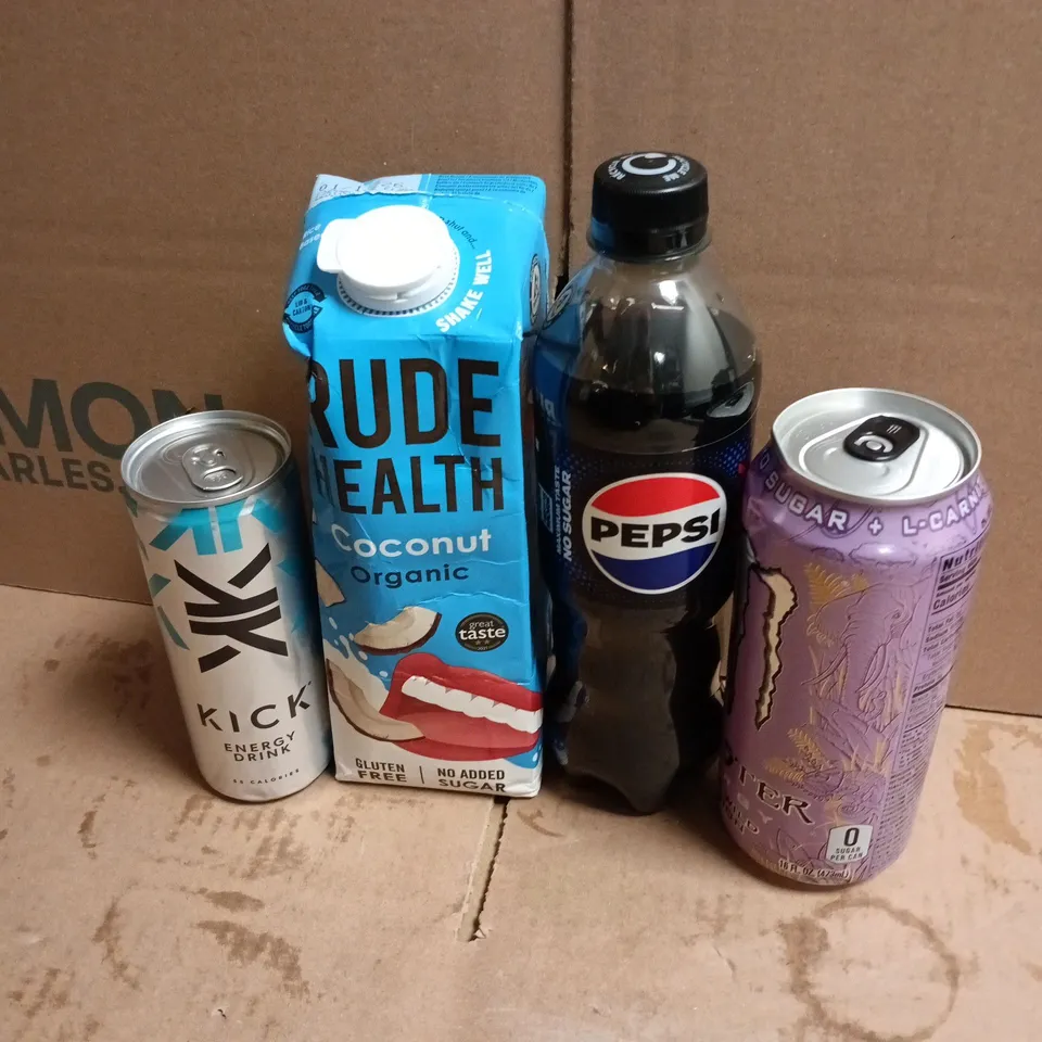 APPROXIMATELY 15 ASSORTED DRINKS TO INCLUDE PEPSI MAX, KICK ENERGY DRINK, RUDE HEALTH COCONUT, ETC - COLLECTION ONLY