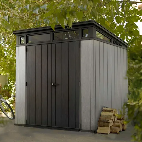 BOXED KETER ARTISAN 7 FT. W X 7 FT. D PENT OUTDOOR GARDEN SHED - GREY/ANTHRACITE (2 BOXES)