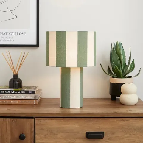 BOXED DUNELM BEATRICE STRIPED TABLE LAMP - OLIVE
