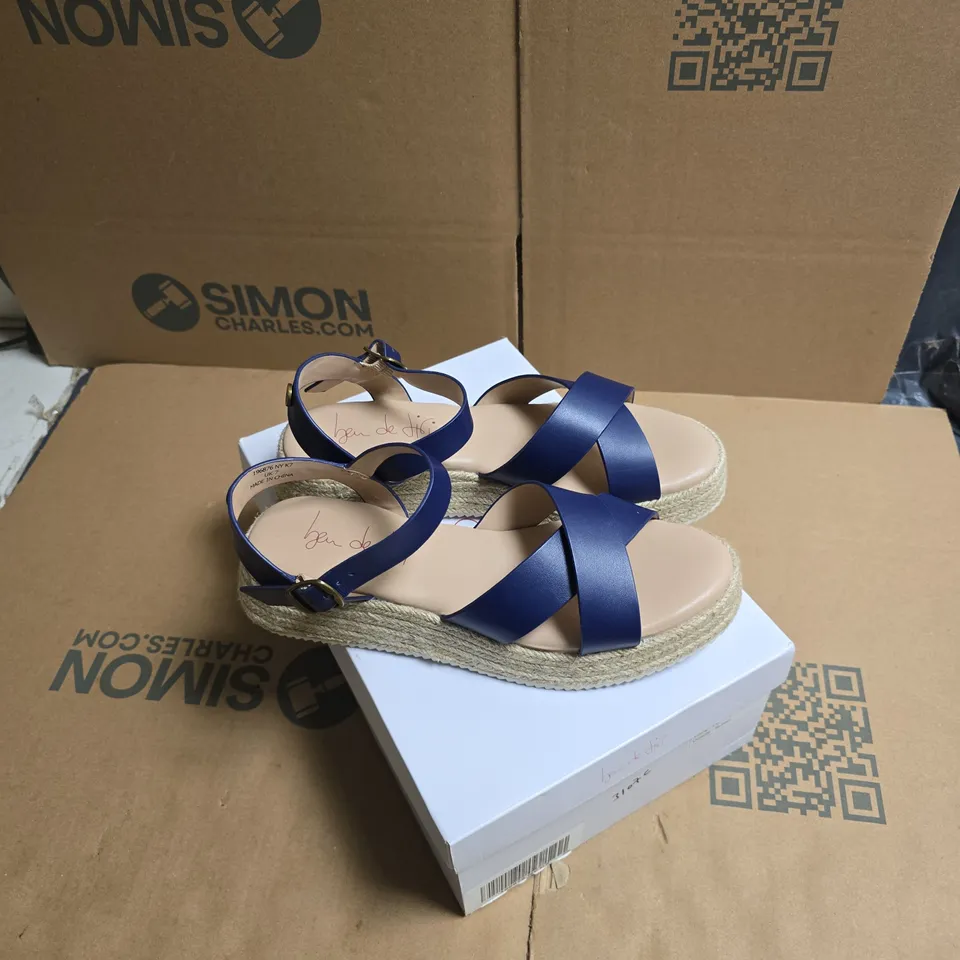 BEN DI LISI BLUE LEATHER SANDALS WITH ESPADRILLE WEDGE