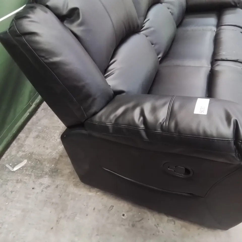 DESIGNER MANUAL RECLINING THREE SEATER SOFA BLACK LEATHER 