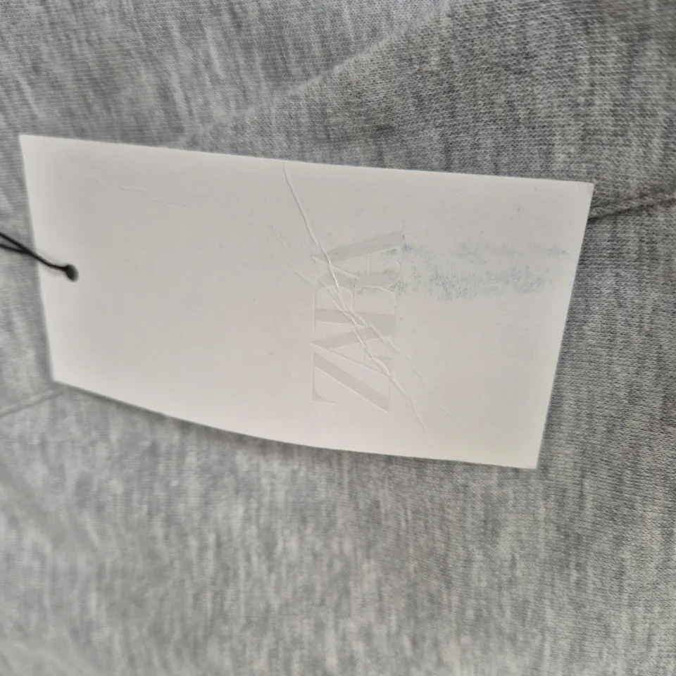 GREY CARDIGAN SWEATER, SIZE M, EMBOSSED CREST DETAIL