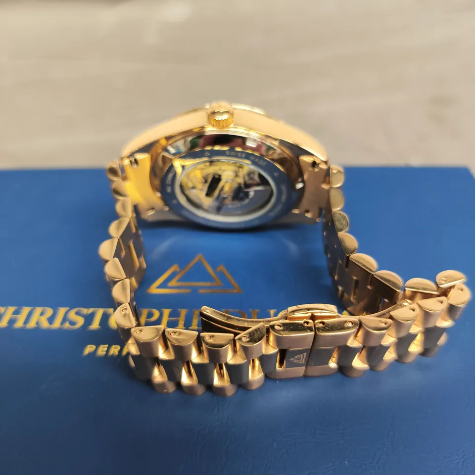 CHRISTOPHE DUCHAMP GOLD-TONE DAY-DATE AUTOMATIC WRISTWATCH 
