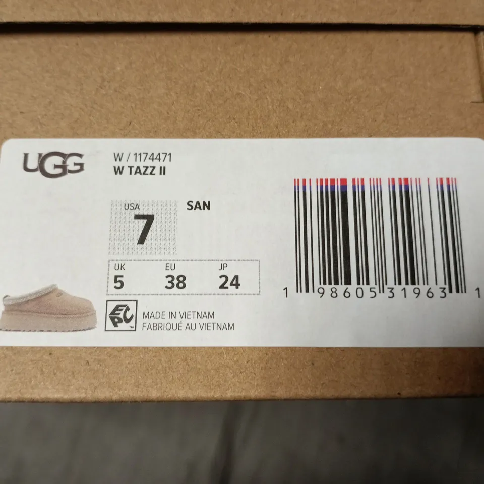 BOXED UGG WOMEN’S TAZZ II SLIPPERS – BEIGE SUEDE, UK 5 (US 7)