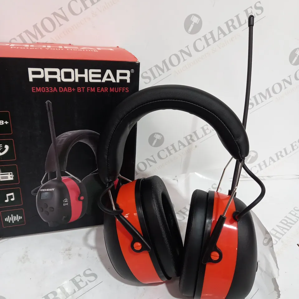 BOXED RED AD BLACK PROHEAR BT FM EAR MUFFS 
