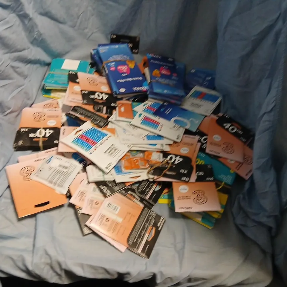 LARGE QUANTITY OF LEBARA & THREE MOBILE SIM CARDS AND DATA VOUCHERS – 40GB/30GB