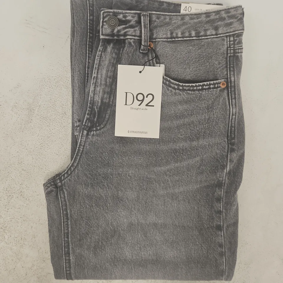 STRADIVARIUS D92 STRAIGHT WIDE JEANS IN GREY SIZE UK 12