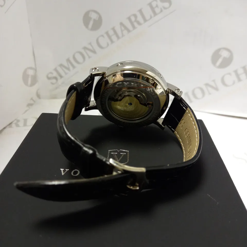 VONLANTHEN PART SKELETON CHRONOGRAPH BLACK LEATHER STRAP WRISTWATCH