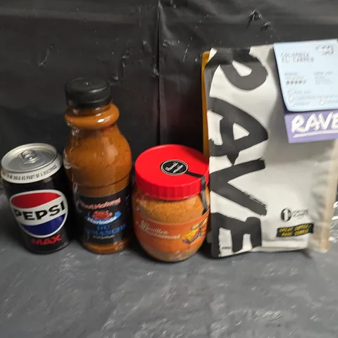 APPROXIMATELY 5 ASSORTED FOOD ITEMS TO INCLUDE - PEPSI, RAVE COFFEE AND SAUCES