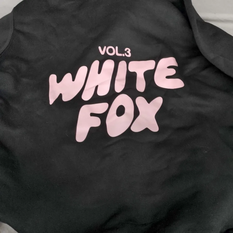 WHITE FOX HOODIE – UK SIZE S, BLACK WITH PINK 'WHITE FOX VOL.3' LOGO
