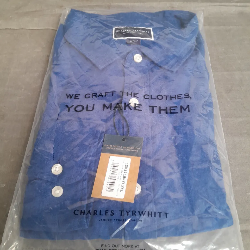 CHARLES TYRWHITT ROYAL BLUE PLAIN PURE LINES CLASSIC FIT SHIRT SIZE XXL