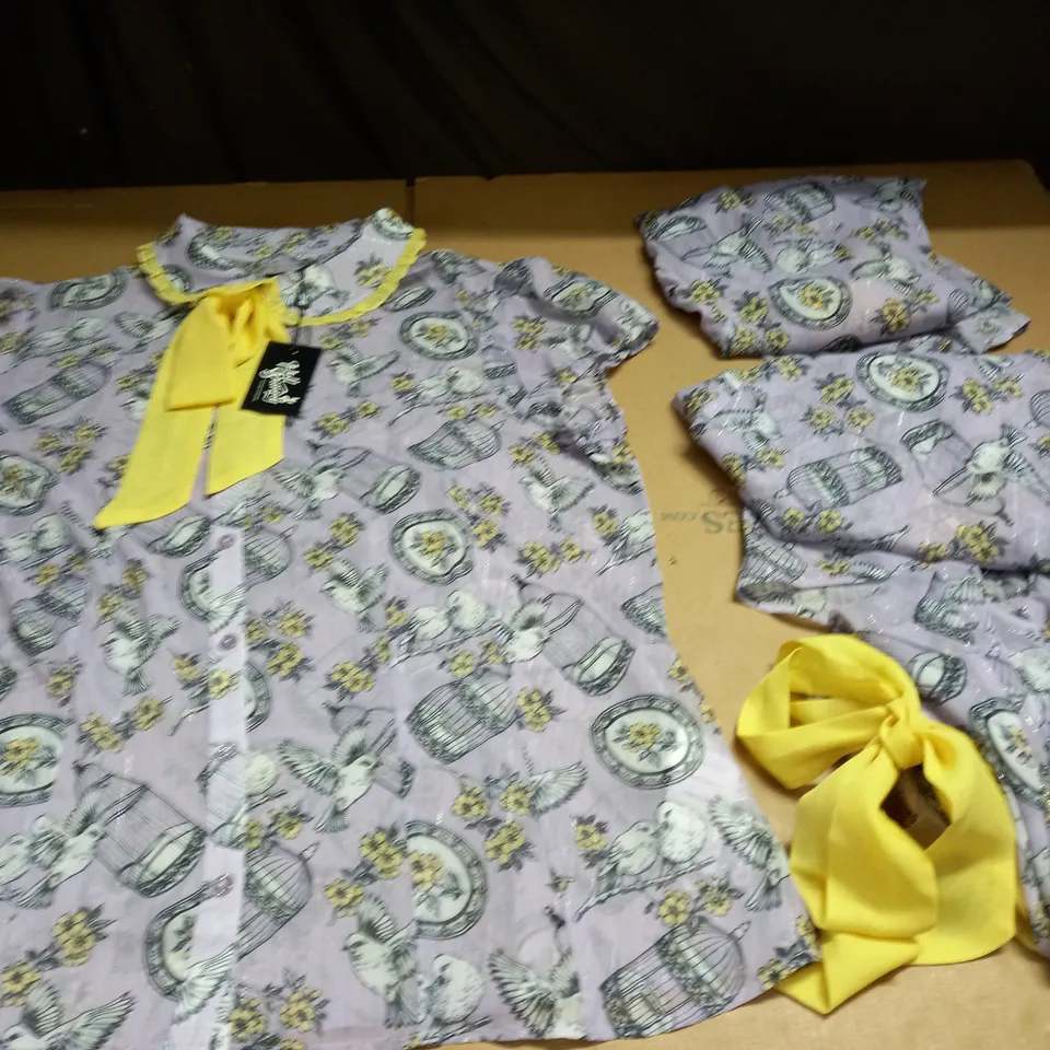 LOT OF 4 HELL BUNNY PURPLE BIRD AND CAGE THEMED SHIRTS - VARIOUS SIZES