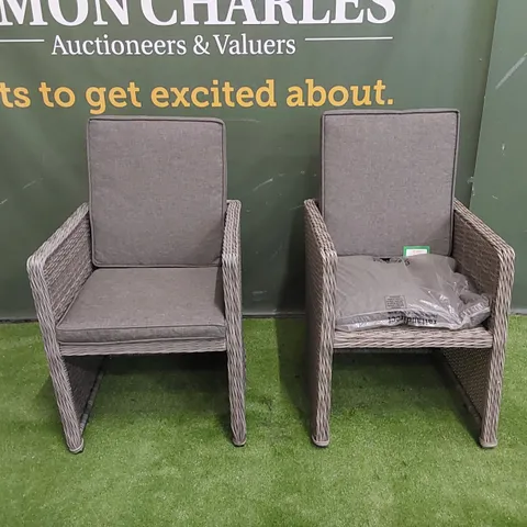 SET OF 2 DESIGNER GREY RATTAN CUBE CHAIRS WITH CUSHIONS
