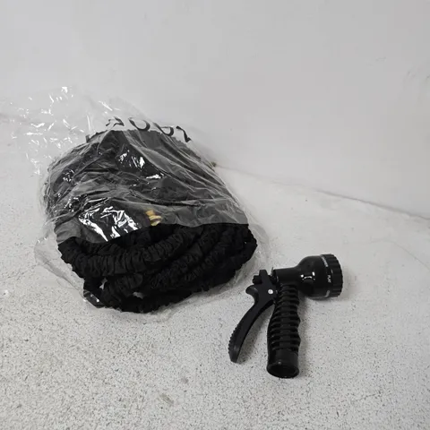 GARDEN HOSE WITH SPRAY NOZZLE – BLACK, COILED HOSE AND TRIGGER NOZZLE 100FT