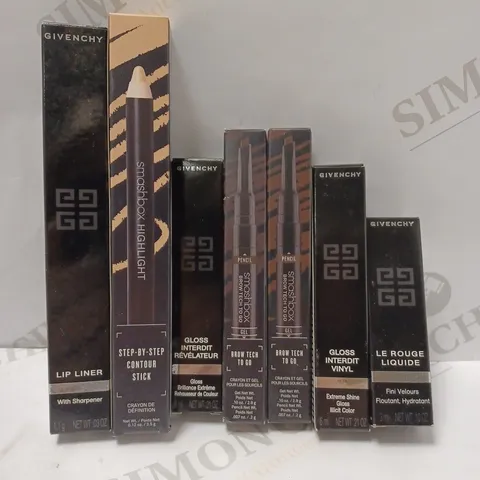 LOT OF APPROX 7 ASSORTED MAKEUP PRODUCTS TO INCLUDE GIVENCHY LIP LINER 06 CARMIN ESCARPIN, SMASHBOX BROW TO GO GEL PENCIL, GIVENCHY LE ROUGE LIQUIDE VELVET LIP STICK 202 ROSE FLANELLE, ETC