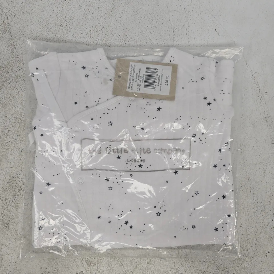 BAGGED THE LITTLE WHITE COMPANY ORGANIC COTTON BLEND NAVY STAR QUILTED WRAP SLEEPSUIT IN WHITE SIZE 0-3