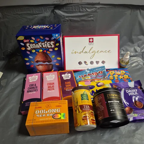 APPROXIMATELY 15 ASSORTED FOOD AND DRINK PRODUCTS TO INCLUDE - POP STAR MICROWAVE POPCORN - ZEN MAITRI HERBAL TEA - OOLONG TEA BAGS - ETC