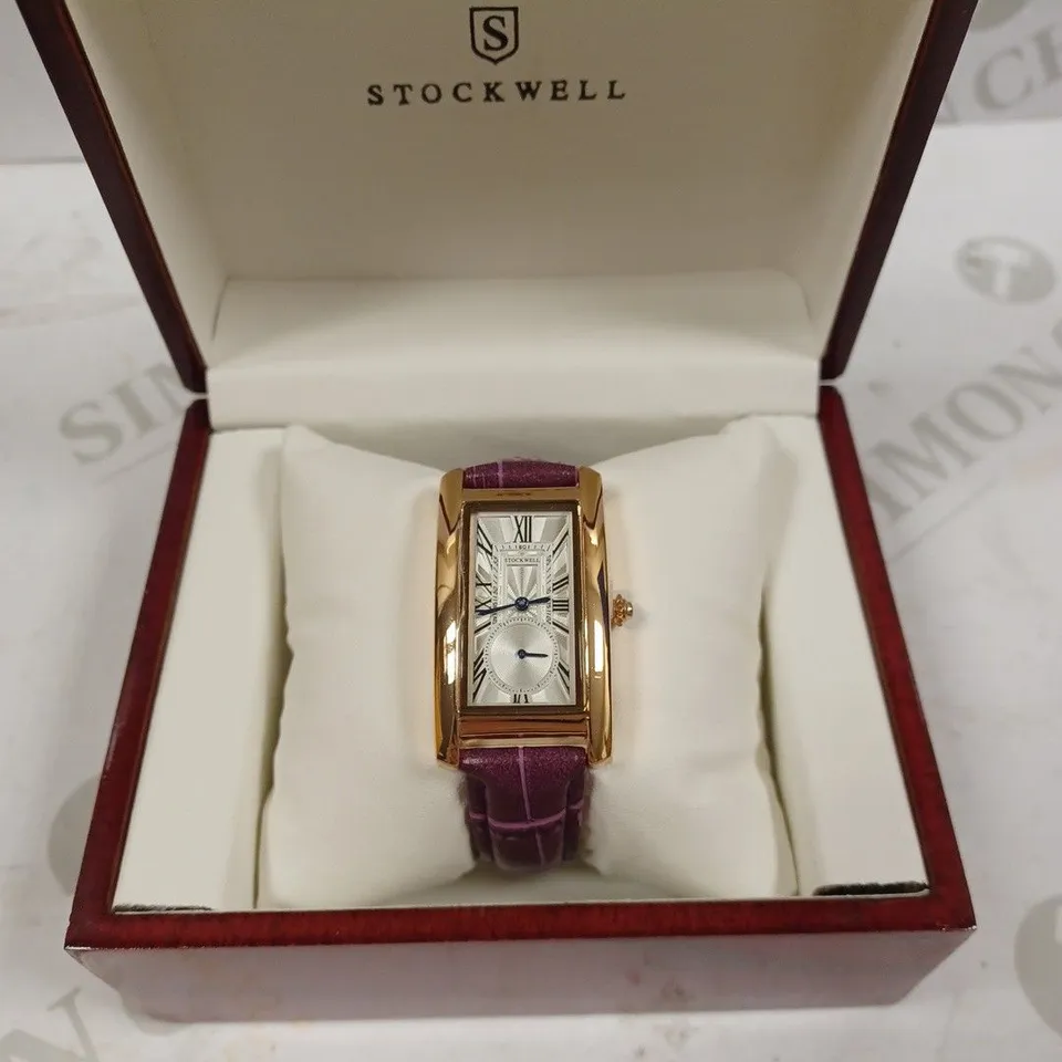 STOCKWELL DOUBLE DIAL PURPLE  LEATHER STRAP WRISTWATCH 