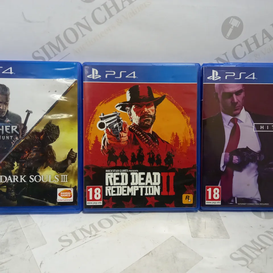 LOT OF 4 PS4 GAMES, TO INCLUDE THE WITCHER III, DARK SOULS III, RED DEAD REDEMPTION II & HITMAN 2