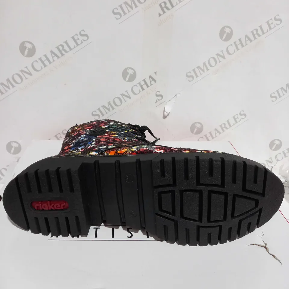 BOXED RIEKER MULTI COLOUR LACE UP BOOTS, MULTI COLOUR - SIZE 6.5