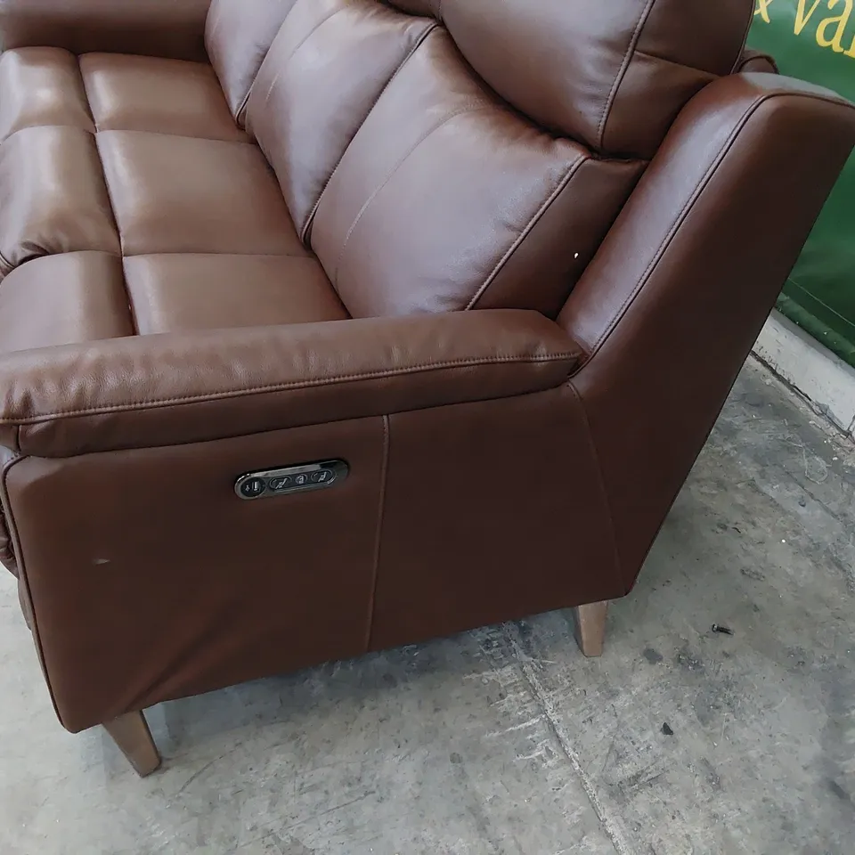 DESIGNER POWER RECLINING THREE SEATER SOFA CHESTNUT LEATHER 