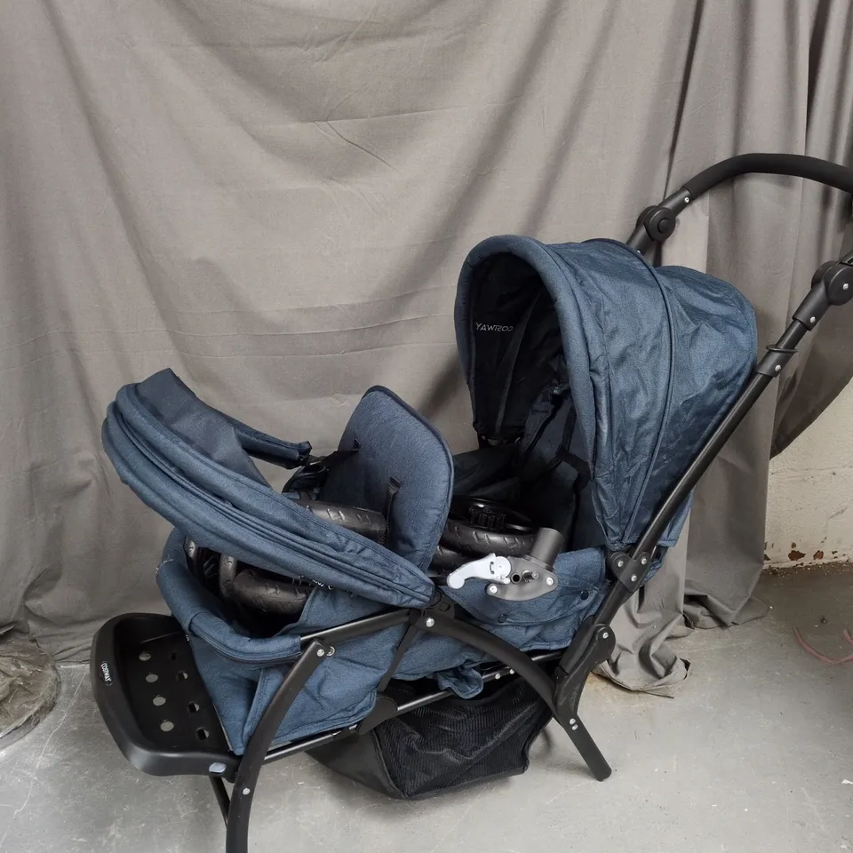 COSTWAY DOUBLE PUSHCHAIR, FOLDABLE TWIN TANDEM STROLLER WITH ADJUSTABLE BACKREST, PUSH HANDLE & FOOTREST