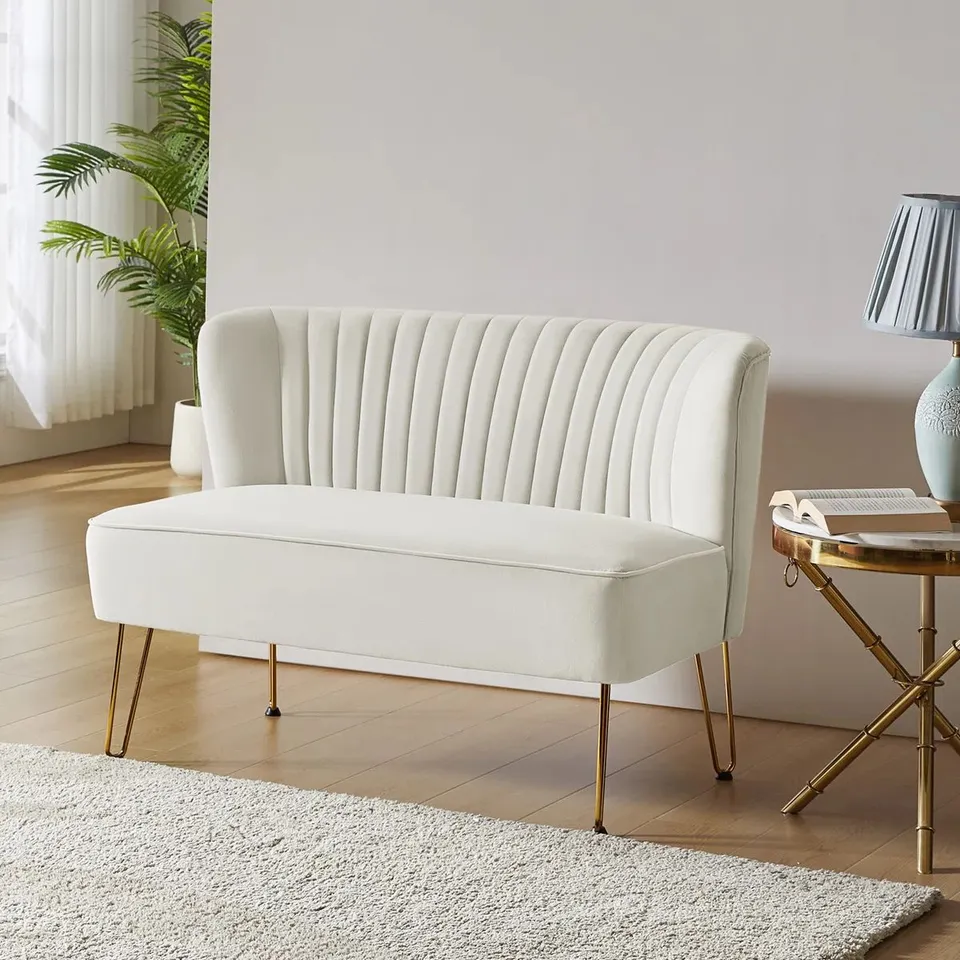 BOXED NOEMI 114CM CURVED BACK 2SEAT LOVERSEAT WITH METAL LEGS - IVORY (1 BOX)