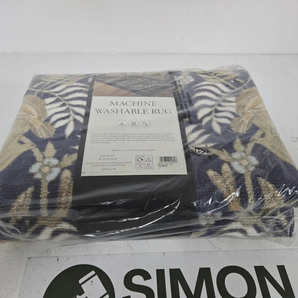 MACHINE WASHABLE FLORAL RUG – BLUE & BEIGE PATTERN