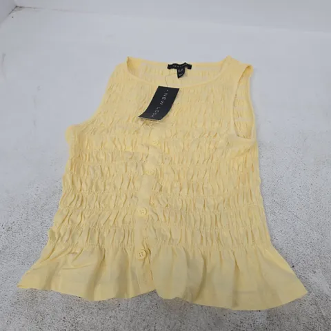 NEW LOOK LADIES YELLOW SLEEVELESS SMOCKED TOP, UK 10 (EU 38) β BUTTON FRONT