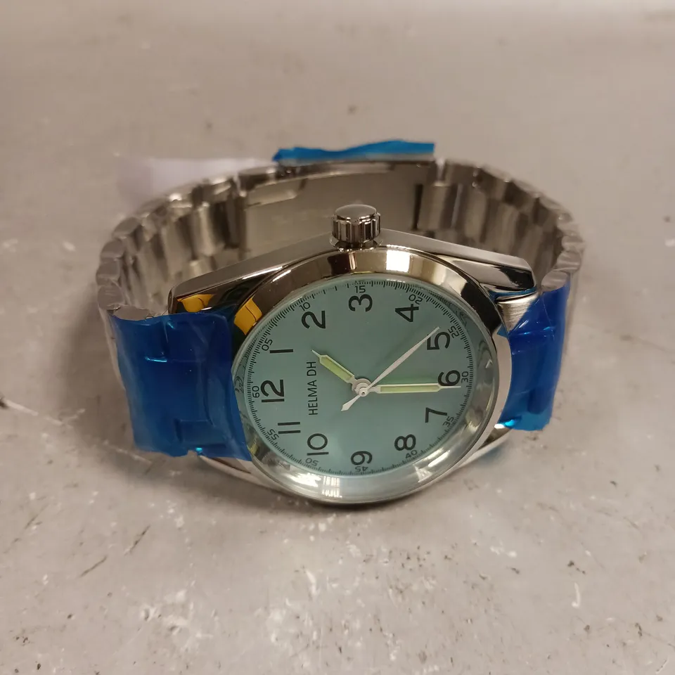 HELMA DH WRIST WATCH WITH LIGHT BLUE FACE - STAINLESS STEEL STRAP 