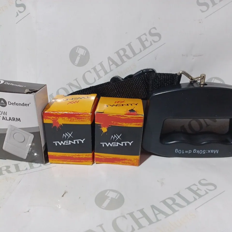 APPROXIMATELY 15 ASSORTED HOUSEHOLD ITEMS TO INCLUDE TWENTY OIL FILTER, DEFENDER WINDOW ALERT ALARM, ETC