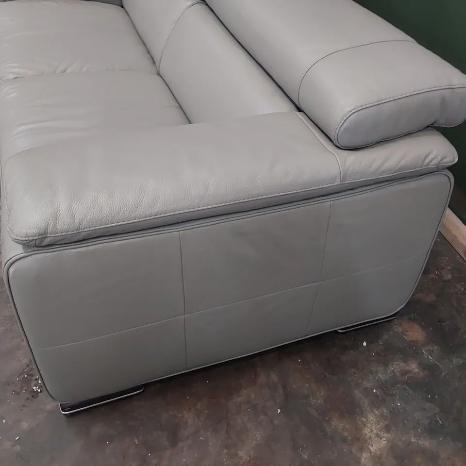 QUALITY ITALIAN DESIGNER MELO THREE SEATER SOFA LIGHT GREY LEATHER 
