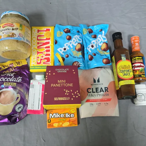 LOT OF APPROXIMATELY 20 ASSORTED FOOD ITEMS TO INCLUDESAUERKRAUT, CHOCOLATE AND OXFORD SAUCE