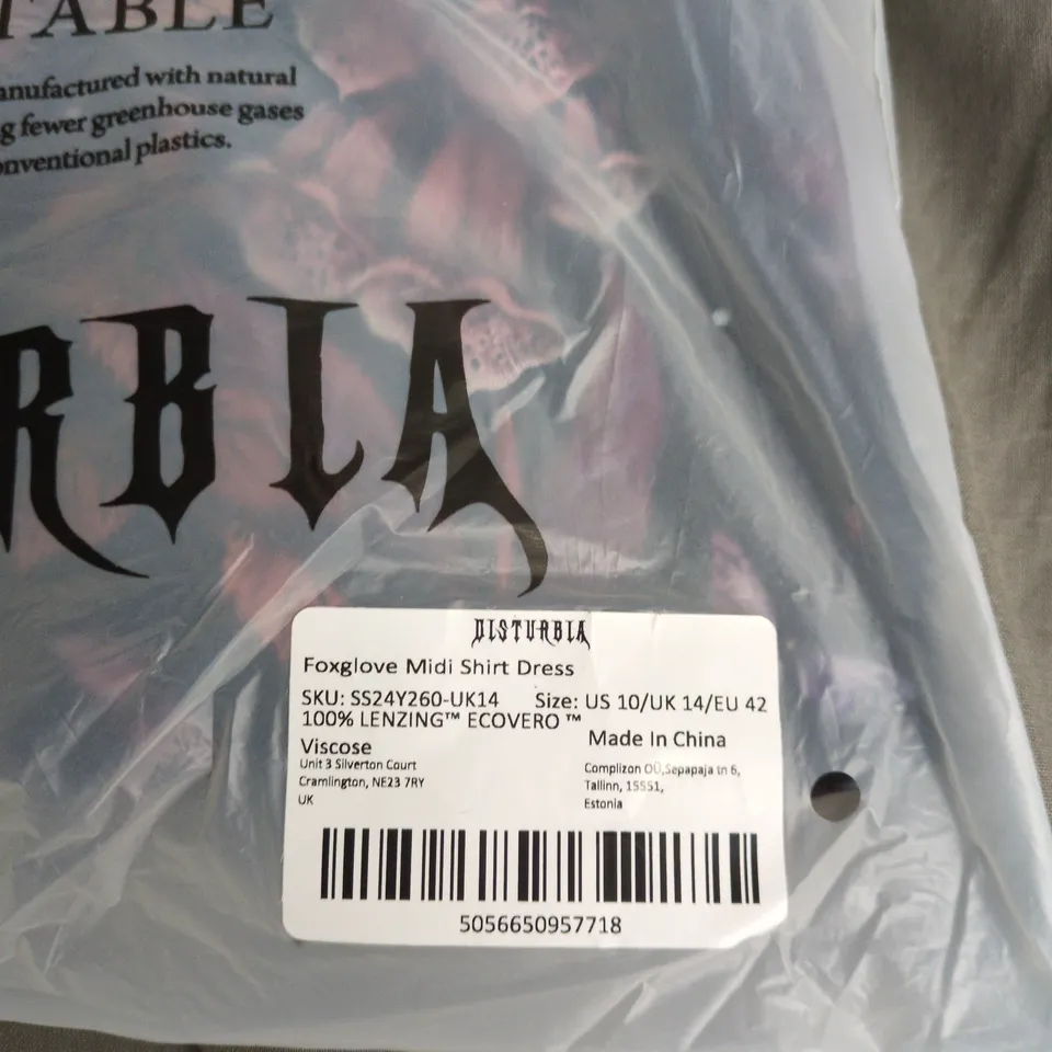 DISTURBIA FOXGLOVE MIDI SHIRT DRESS – UK 14 (US 10 / EU 42)