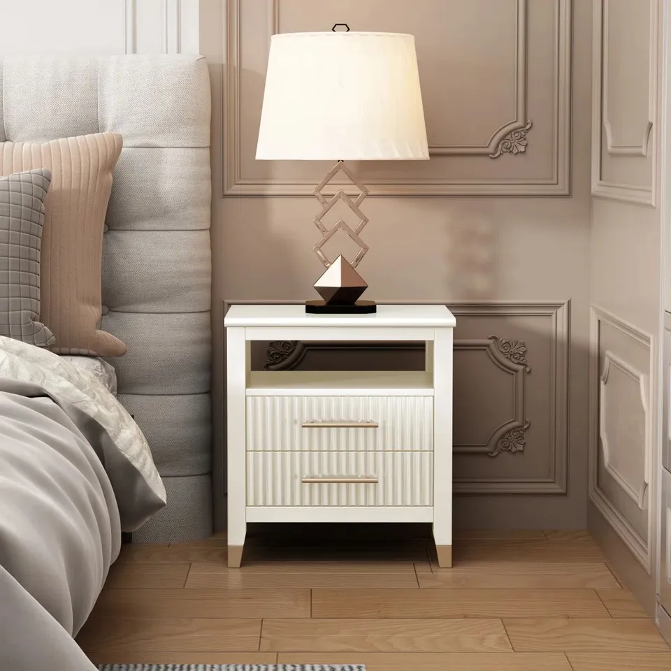 BOXED AMBYR 50CM W SOLID MANUFACTURED WOOD BEDSIDE TABLE - WHITE